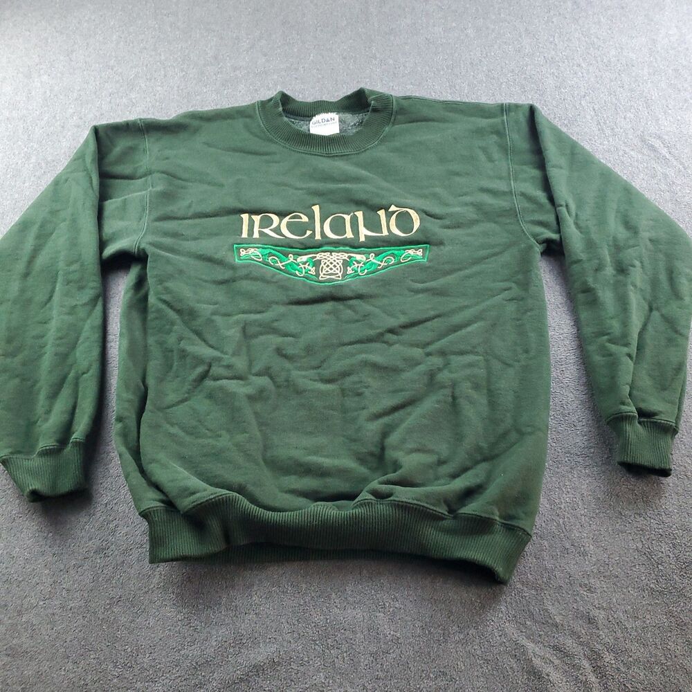 Vintage Ireland Sweatshirt Adult Medium Green Celtic Embroidered Gildan